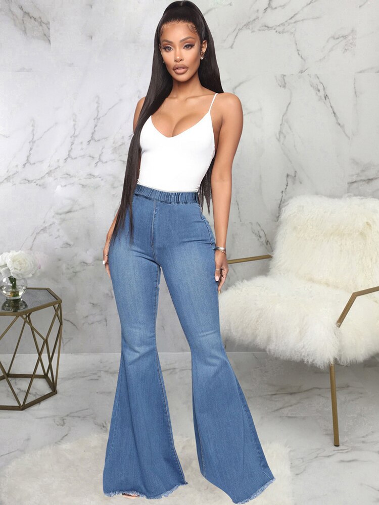 Spring Autumn Thin Fashion Y2K Blue Jeans Women High Waist Stretch Jeans Femme Trousers Vintage Casual Comfort Denim Flare Pants